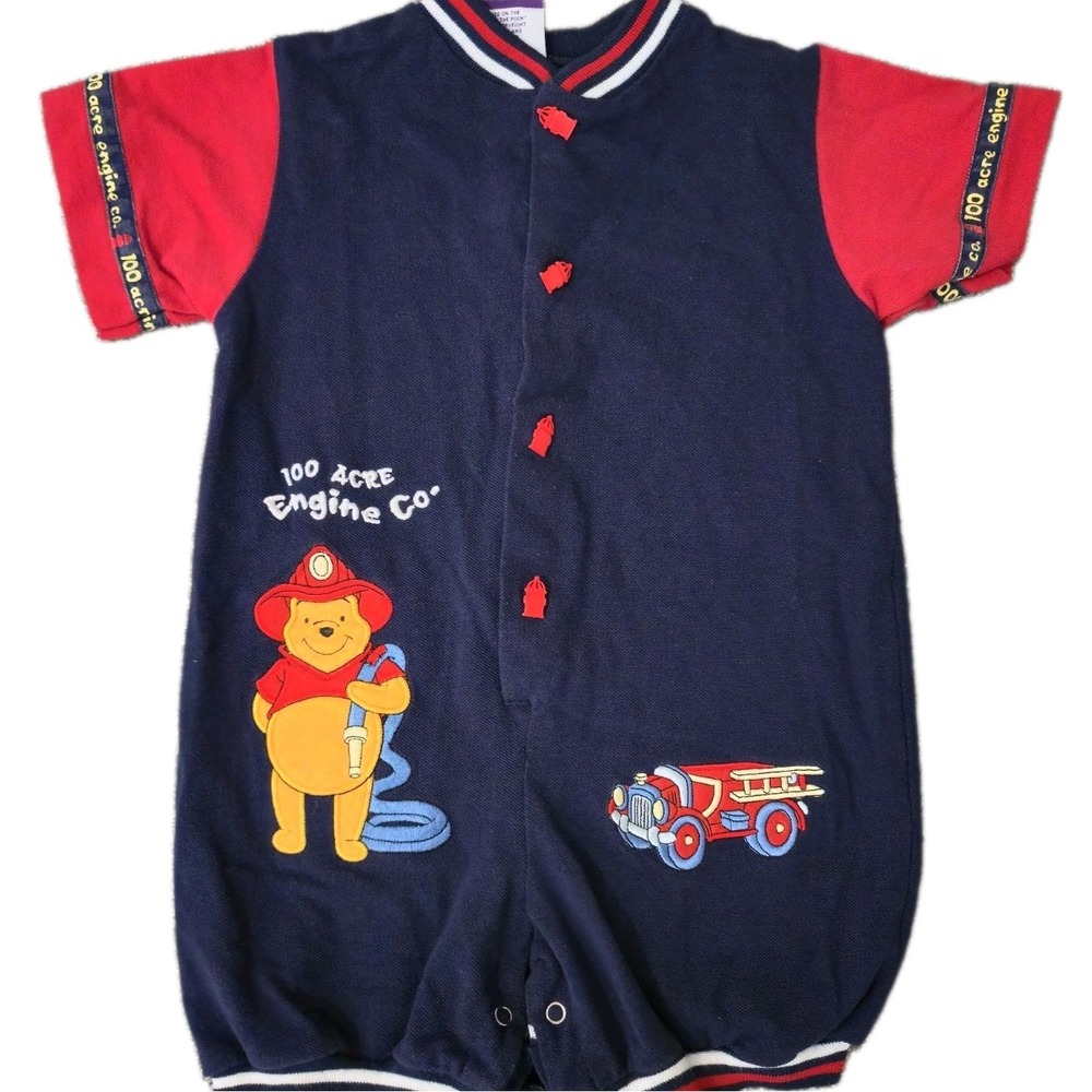 Vintage 90's Disney Winnie The Pooh Firefighter Romper Jumpsuit Size 24m